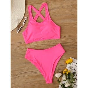 SHEIN pink high waisted bikini